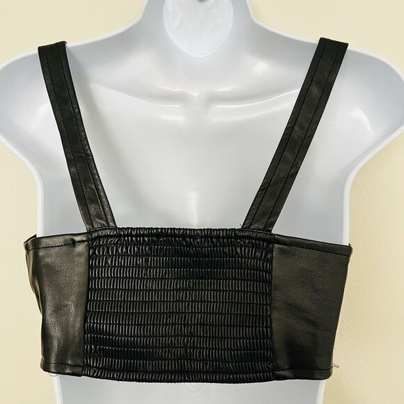 Forever 21 Faux Leather Crop Top Bustier Size Medium Coquette Sexy Cutouts - Picture 3 of 6